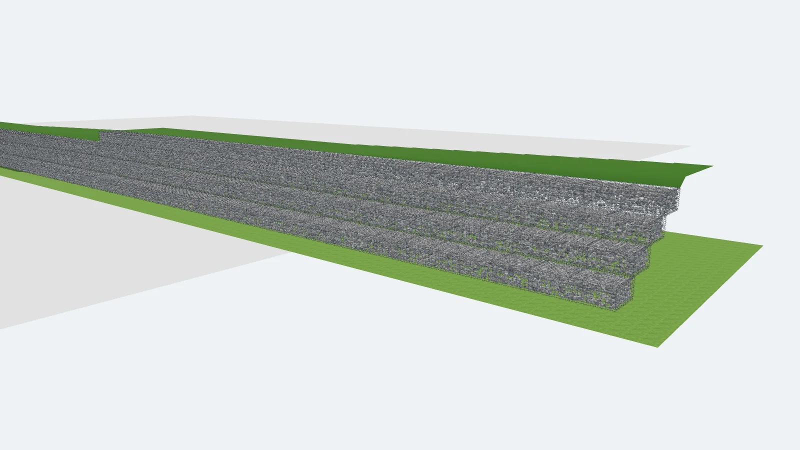 Rysunek 3D z naszego programu: tarasowe umocnienie skarpy koszami gabionowymi